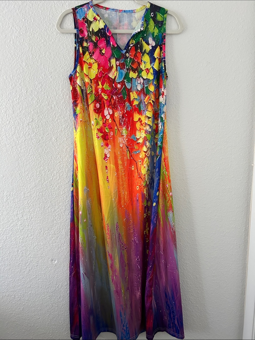 Multicolor V-Neck Sleeveless Maxi Dress
